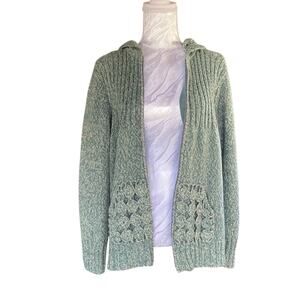 Y2K Cabelas Yoyo Turquoise Green Crochet Hood Full Zip Knit Sweater Size 2XL